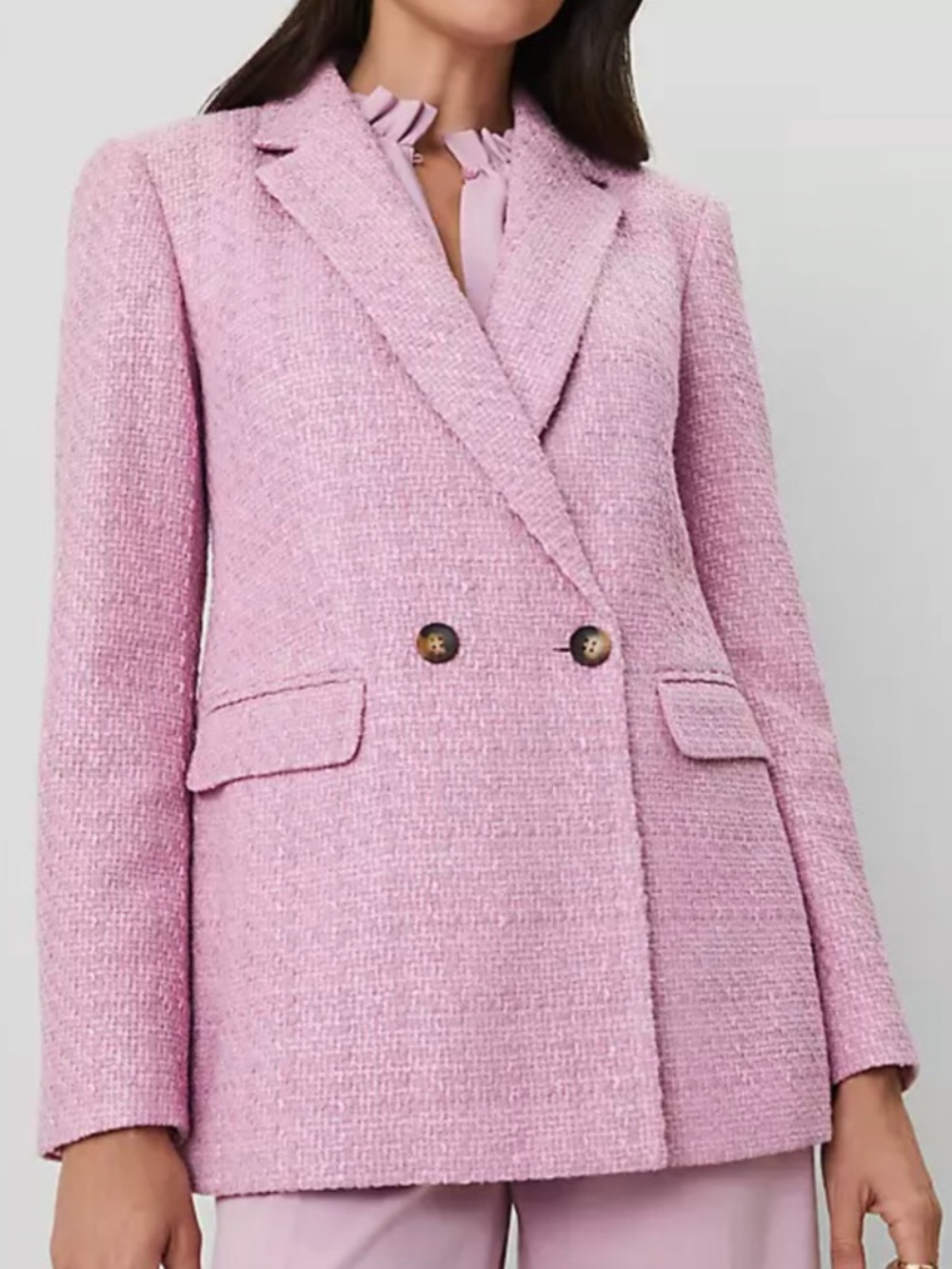 Ann Taylor Tweed Double-breasted Blazer - Clean Lilac 00P